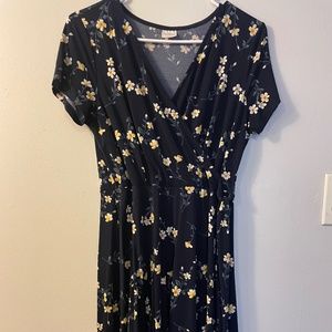 Navy floral faux wrap dress